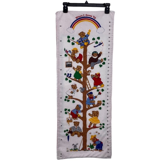 Vintage 80s When I Grow Up Teddy Bear Fabric Wall Hanging Keepsake Inches Metric - Picture 1 of 14